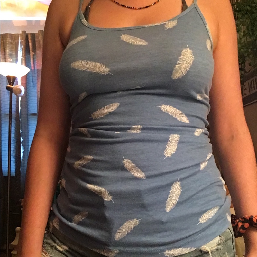 Blue Tank Top with White Feathers